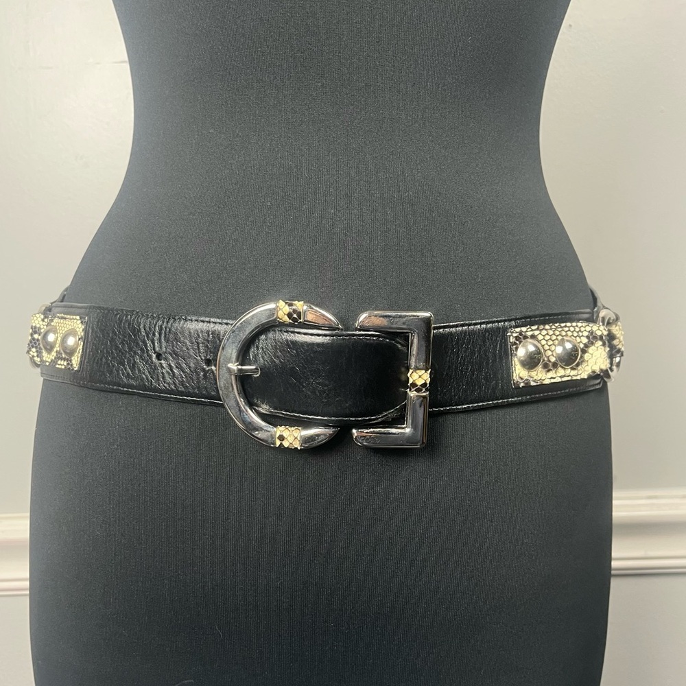 Carlisle black and snake print metal genuine leather belt size small